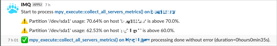 Example of disk space notifications
