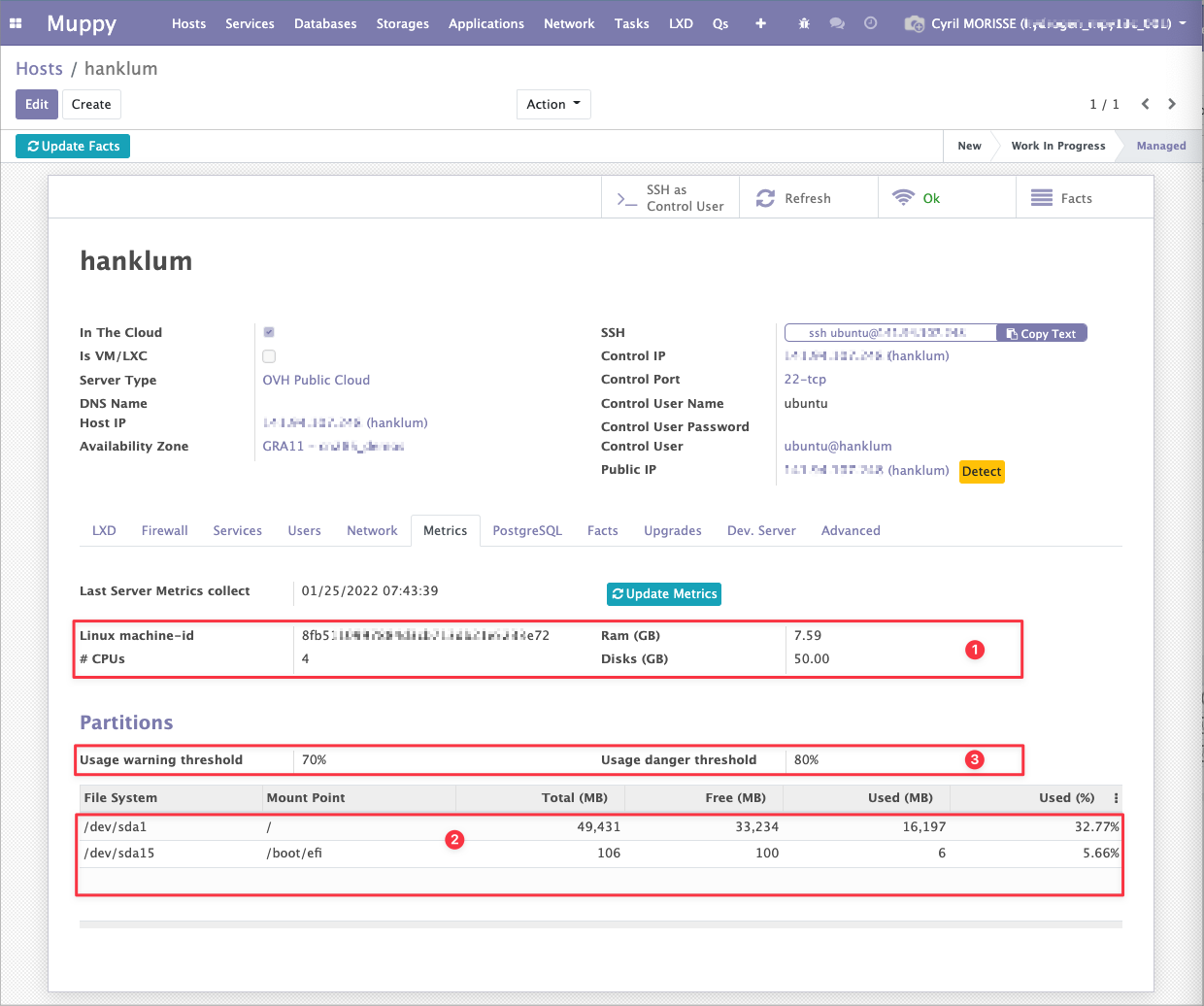 Metrics tab of the Hosts form