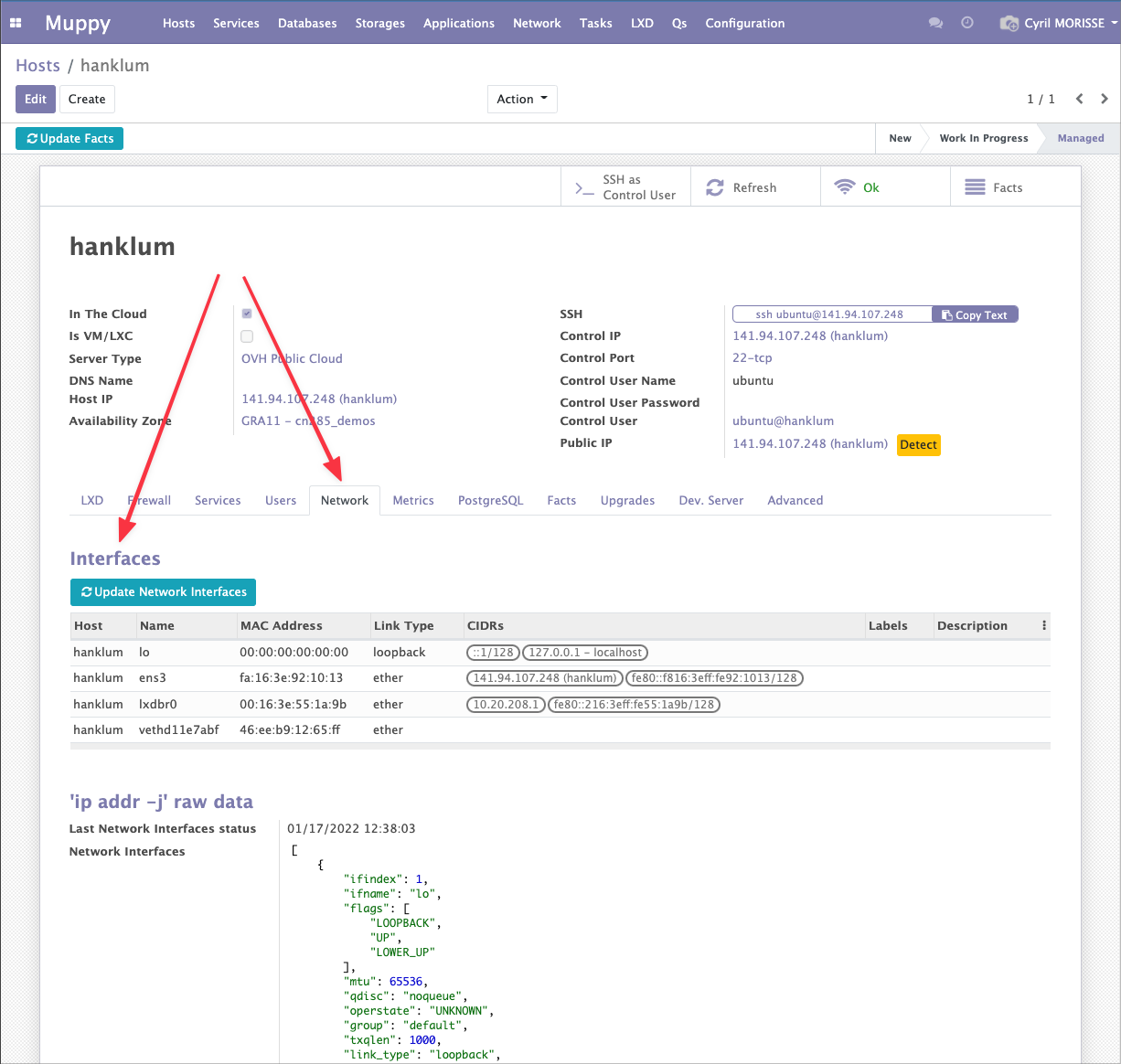 Network tab of the Host form