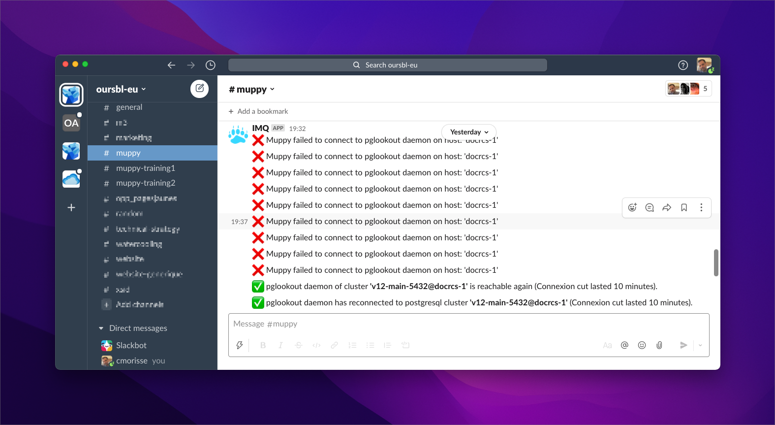 Example pglookout Heartbeat notifications