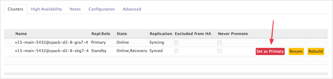 Promoting a standby to primary