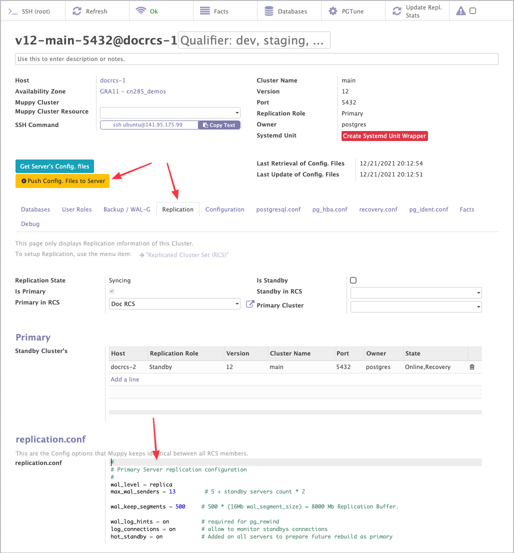 Updating the replication configuration