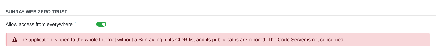 The Access tab with Allow access from everywhere checked, and its red box